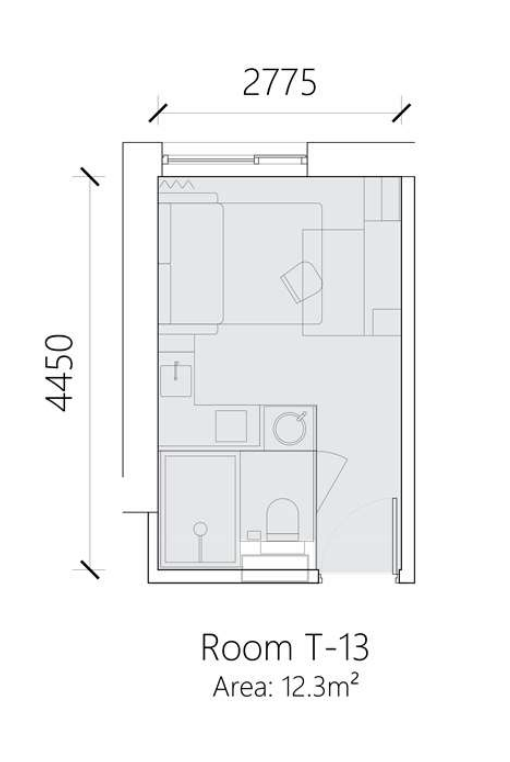 Here’s a sample room: 12m², a single window, and just enough for a fold-down bed and a toilet. (Most rooms are 16m².) At what point do you stop calling this an apartment and start calling it a fancy cell? 3/