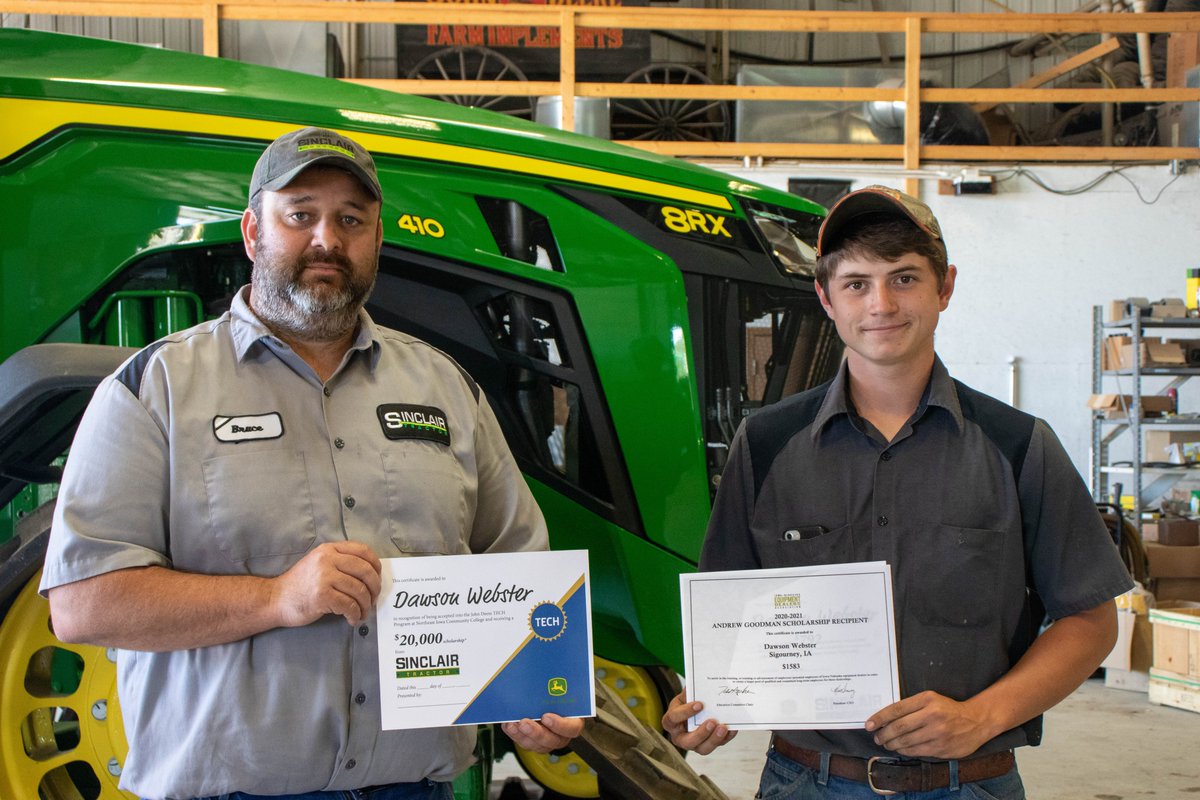 We are proud of Dawson Webster for receiving a scholarship from the Iowa-Nebraska Equipment Dealers Association to attend Northeast Iowa Community College. He will be pursuing his degree in the John Deere TECH program. Congratulations and good luck Dawson!