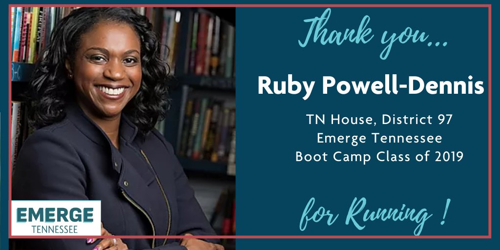 EmergeTN's tweet photo. We are so proud of our Emerge Alumna Ruby Powell-Dennis who ran for office! In the state that gave women the right to vote 100 years ago, you made the Suffragists and Emerge proud!
#emerge
#emergetn
#whysheruns https://t.co/aLKg0cmBFl