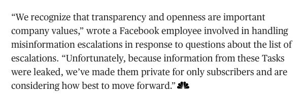 The list of escalations was accessible to all FB employees until they started writing internal posts accusing the company of pandering to conservatives. The company subsequently hid the list, citing leaks, per this announcement (leaked to me!)  https://www.nbcnews.com/tech/tech-news/sensitive-claims-bias-facebook-relaxed-misinformation-rules-conservative-pages-n1236182