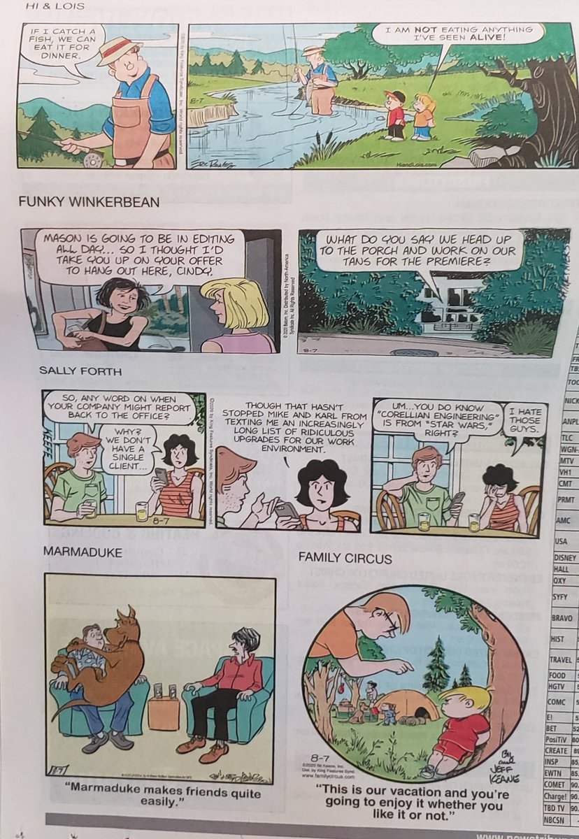 Once again, Sally Forth is the only strip on the local Jefferson City comics page that consistently exists in our 2020 pandemic reality. Granted, it will take a while to catch up to the infographic on the cover of today's  @nytimes which shows how truly fucked America is.