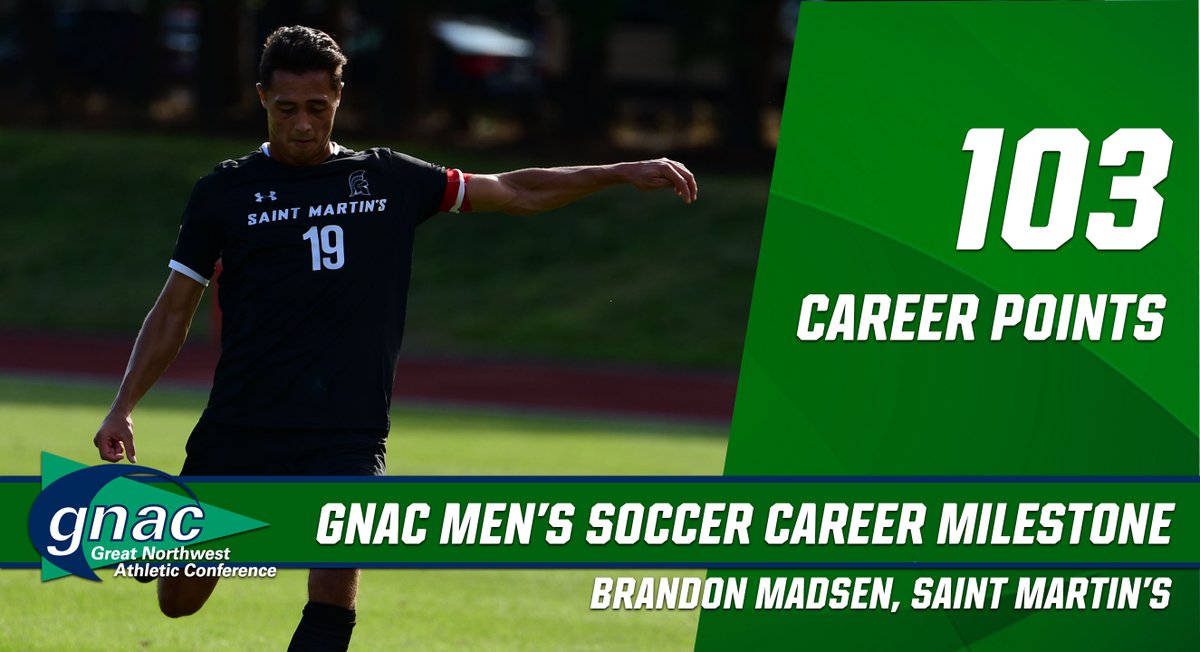 GNACsports's tweet photo. Brandon Madsen of @SMUSaints was one of the most prolific scorers in #GNACMSOC history. His 103 career points (47 goals, 9 assists) is No. 3 on the GNAC all-time list. #GNACStats https://t.co/QggaZIGYXZ