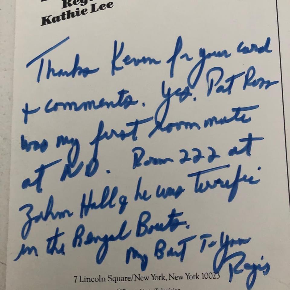 kcaster's tweet image. Found that postcard I received from Regis while at ND.  Fitting his final resting place is on the campus he endeared so much.  My high school principal at San Pasqual was his roommate at ND.  RIP Regis.