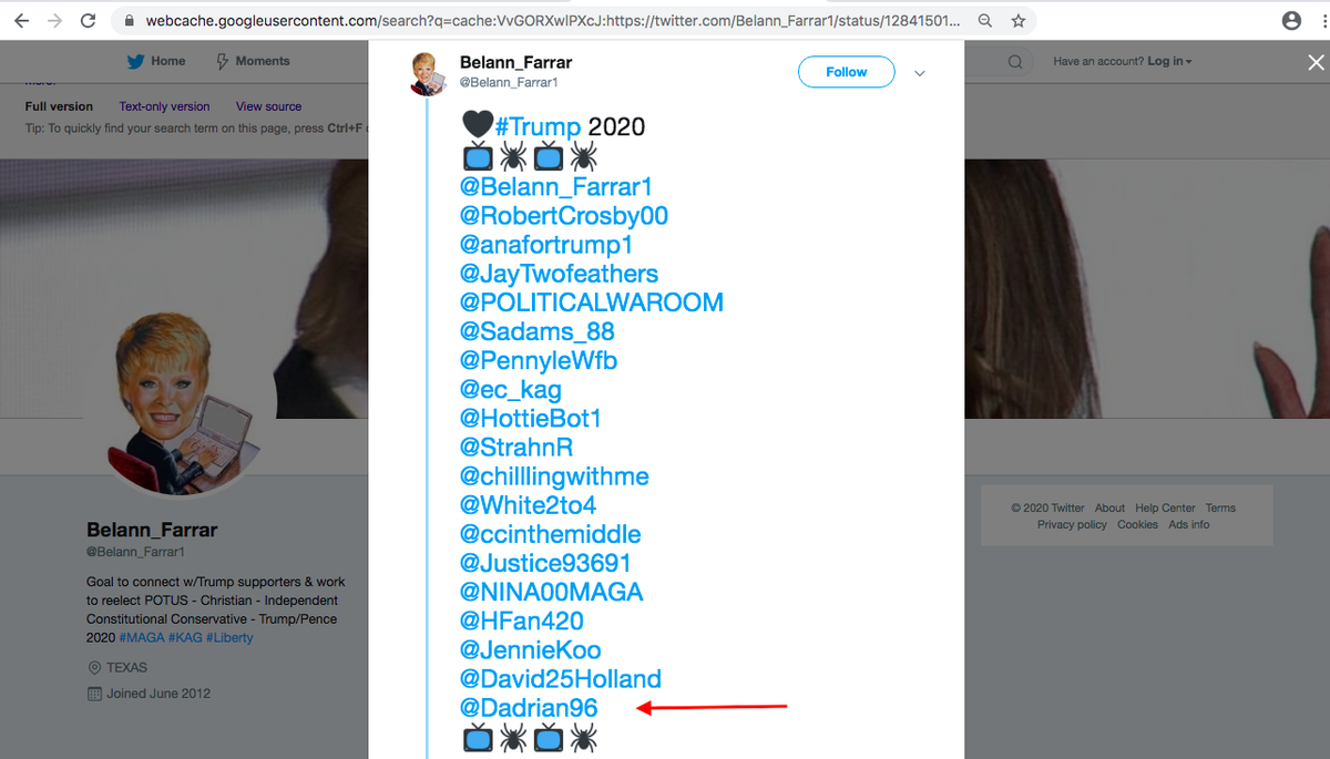 Both of David's two Twitter accounts were included in a lot of  #TrumpTrain follow back schemes. Presumably this was done for the other fake African-American sockpuppet accounts they were building up  #infoOps  #disinfo  #osint