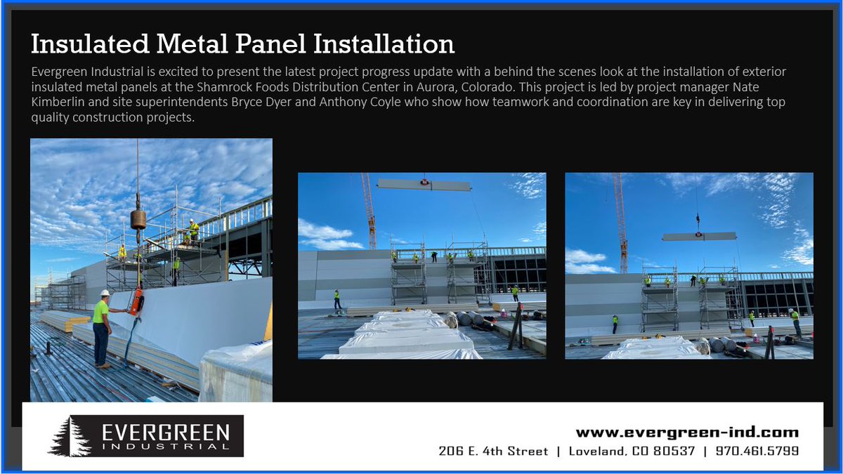 Evergreen_Ind's tweet photo. Evergreen Industrial is excited to present the latest project progress update with a behind the scenes look at the installation of exterior insulated metal panels. 

Check out our website for more information on our services and other project profiles: https://t.co/Eql74HkxEl https://t.co/RZ6TBdKjWL