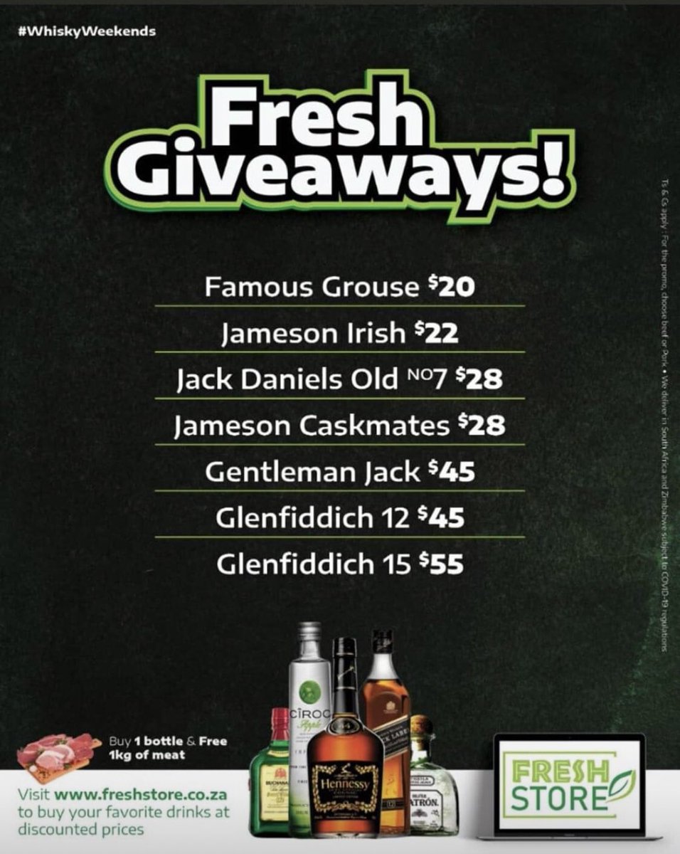 _Fresh_Store's tweet photo. Donβt know what to do with yourself?π€·πΎββοΈπ€·πΎWhy not have a party for one or better yet invite a friend with our whiskey weekend discounts! It comes with free meat! Come on! Pump it up with https://t.co/xU5mgigLhx! πΏπΌπΏπΌ #youmatter #Whiskeyweekends #issalifestyle #freshstoreafrica https://t.co/wPFTqUX6F6