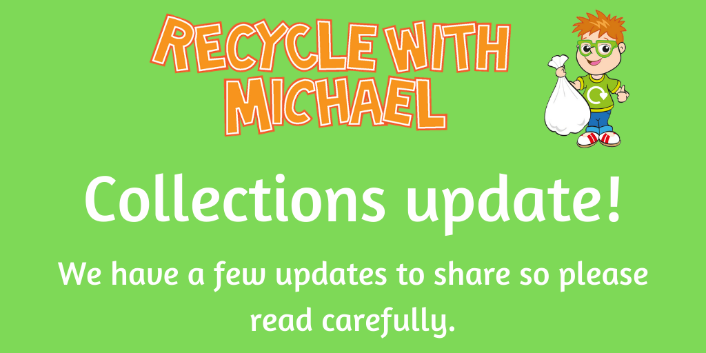 RecyclewMichael's tweet photo. It's been a long 5 months away from our RWM community but our office team are back part-time! 
We also have a collection update on our website for all Schools, Scouts &amp; Activity groups! 
https://t.co/hF6qGpTk5K
#recyclewithmichael #recycling #schools #scouts # https://t.co/iYXpebGux2