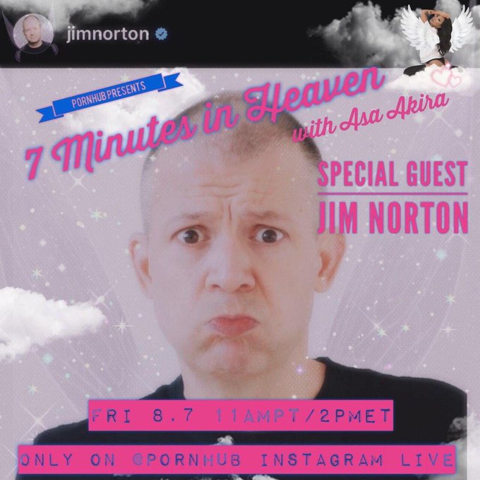 Join me and @JimNorton today for 7 Minutes in Heaven! See you LIVE at 11am PT / 2pm ET on @Pornhub ‘s