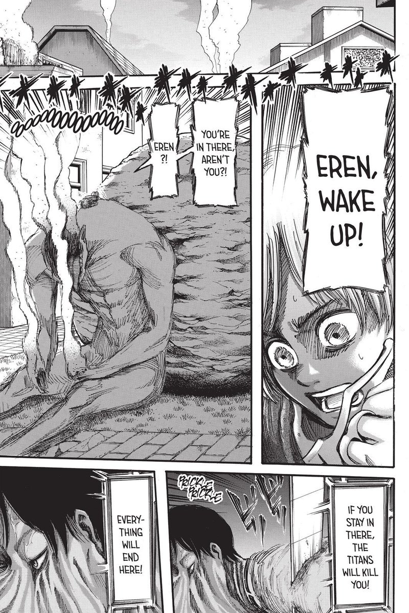 ff the trost event. armin was the one who had this crazy idea to stab eren's titan neck to wake him up. idk how did he figure that out. i guess it's only natural for a genius like armin.