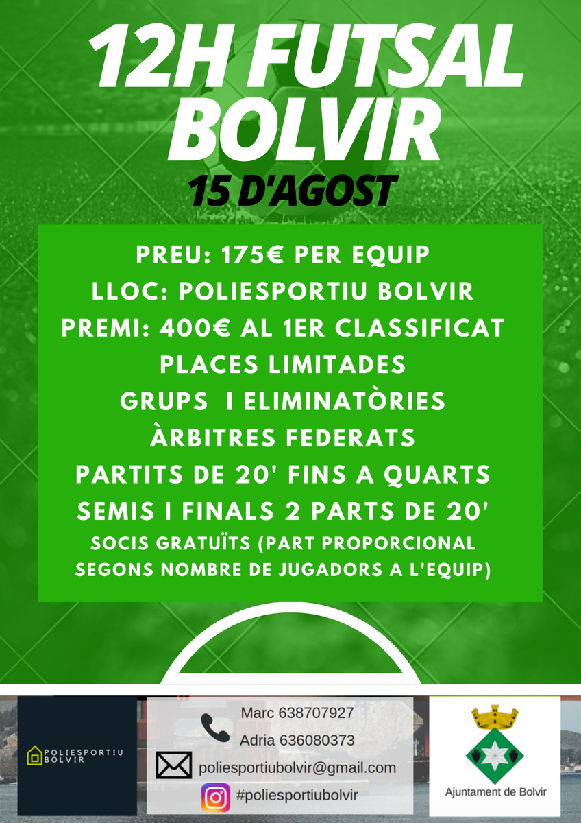 Si a part de venir-nos a visitar us agrada fer esport, no us podeu perdre les 12 h de futsal de Bolvir. Animeu-vos!