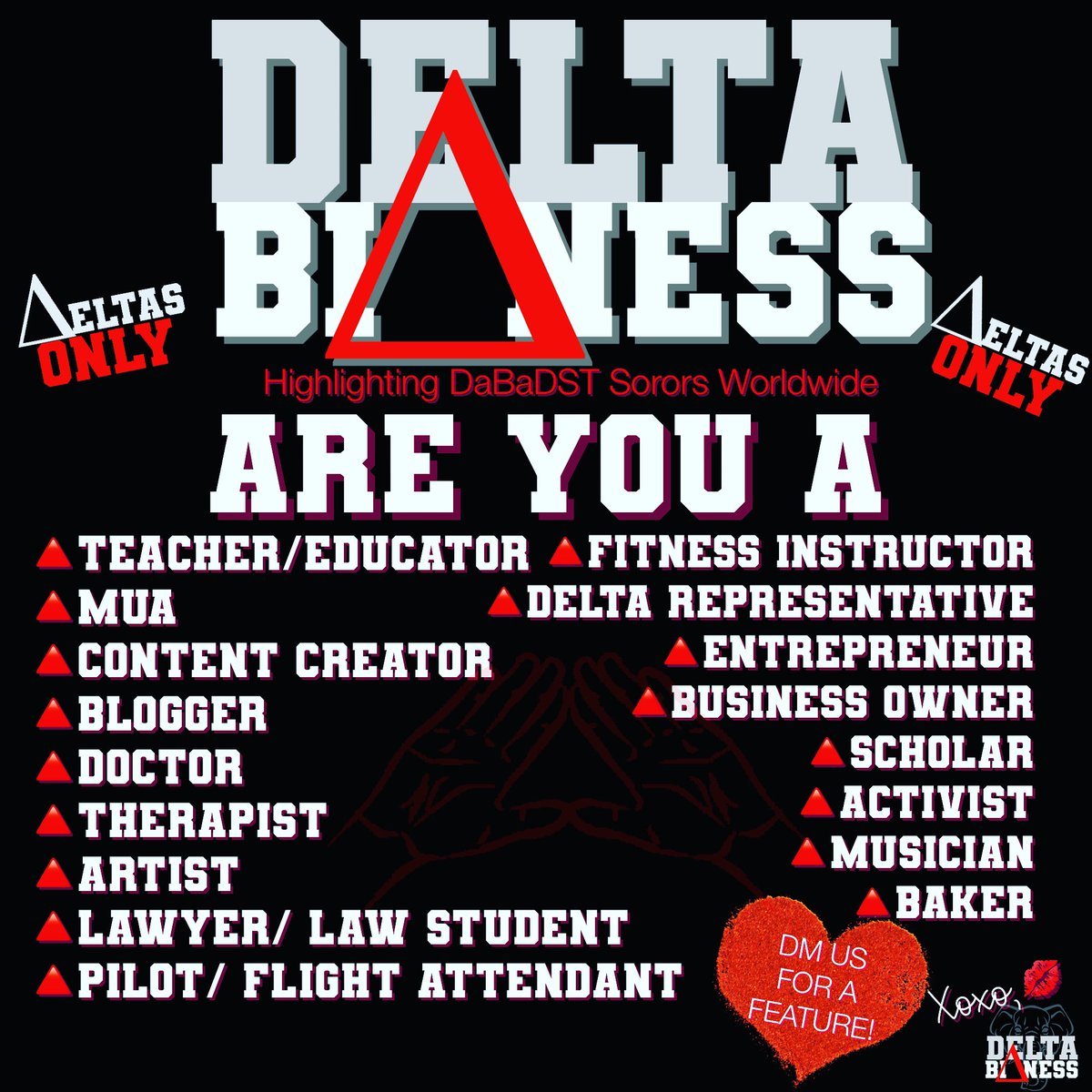 DaBaDSTDeltas's tweet photo. ‼️If we don’t lift each other up, who will?! DM us to be featured! We LOVE to see it🔺💋
|✨✨✨✨✨✨✨✨✨✨✨✨
|🔺🔺🔺🔺🔺🔺🔺🔺🔺🔺🔺🔺
|🐘🐘🐘🐘🐘🐘🐘🐘🐘🐘🐘🐘
#sawrahssupportingsawrahs #setitowt #yardrunnerz #delta #duckwalk #DeltaBlogger #BlackBlogger #DeltasWORK https://t.co/YIR94otztR
