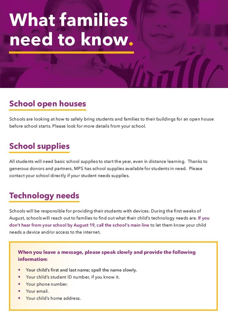 You're going school shopping soon, but what do you need to get? Even in #DistanceLearning you'll want the basics. We'll help you with tech needs. Our full Back-to-School Guide in 4 languages can be found here - b2s.mpls.k12.mn.us/News?itemId=10…

#BackToSchool2020 | #COVID19