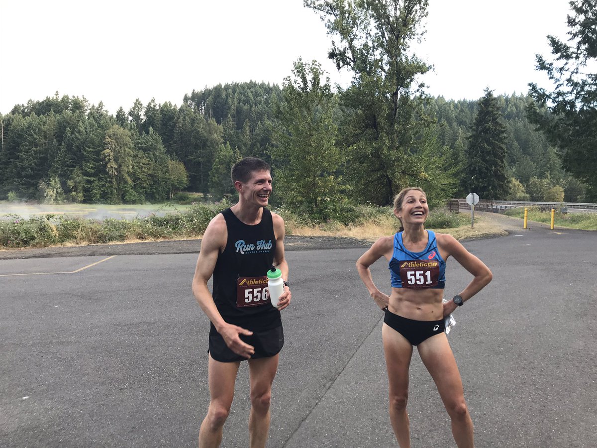 slorgebutler's tweet image. One last photo from this morning, @SaraHall3 thanking pacer Eric Finan of Eugene. Even in Eugene it is tough to find a dude who can run 1:08 on no notice. Eric got the call 2 weeks ago and hadn’t been doing any workouts. He put in 5x1 mile last week, 6x1 this week and nailed it.
