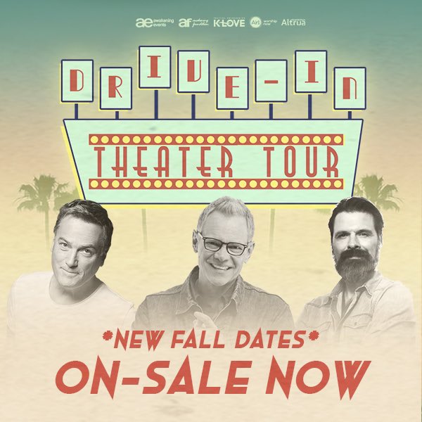 StevenCurtis's tweet image. NEW DATES ON SALE NOW! Come join me, Michael W. Smith, and Mac Powell for the second leg of the Drive In Theater Tour this Fall! Tickets are on sale NOW at driveintheatertour.com/msm
Hope we’ll see you there!