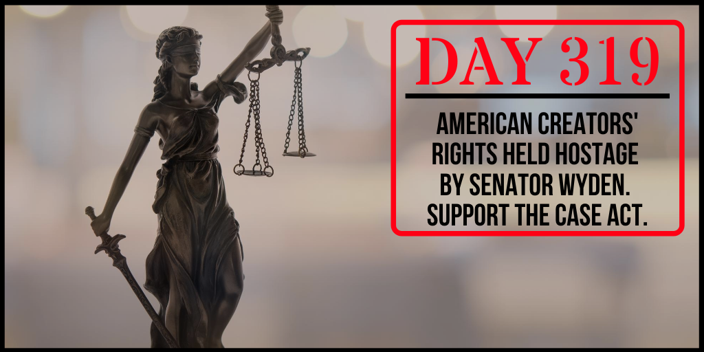 OurPPA's tweet photo. Day 319: America's creators held hostage by Senator @RonWyden. Photographers are struggling more than ever before — but Senator Wyden is still holding the #CASEAct. Call Senator Wyden at 202-224-5244 and urge him to lift his hold! #JustOne https://t.co/6VphAqgXo0