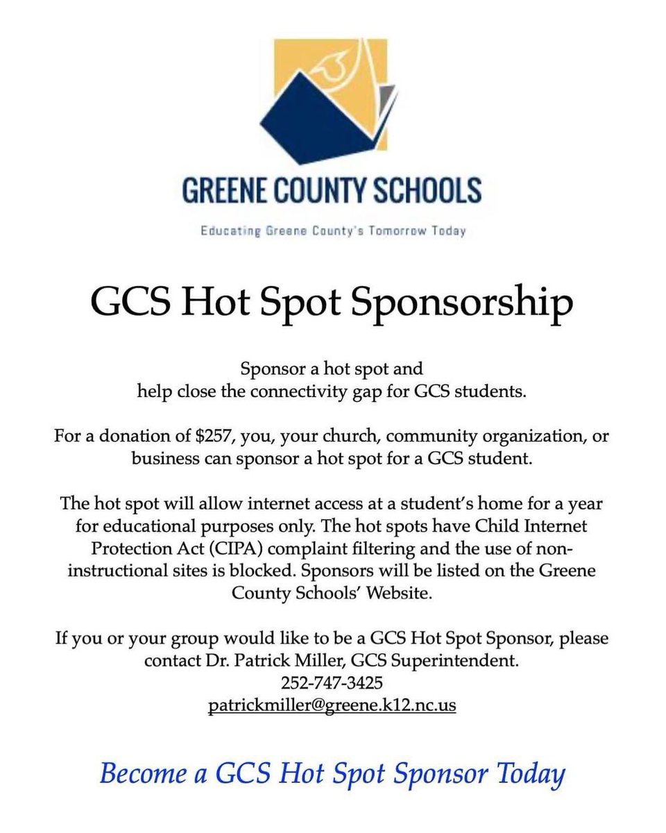 We have students throughout all schools that will need internet access in their homes! Please consider sponsoring a child!!!