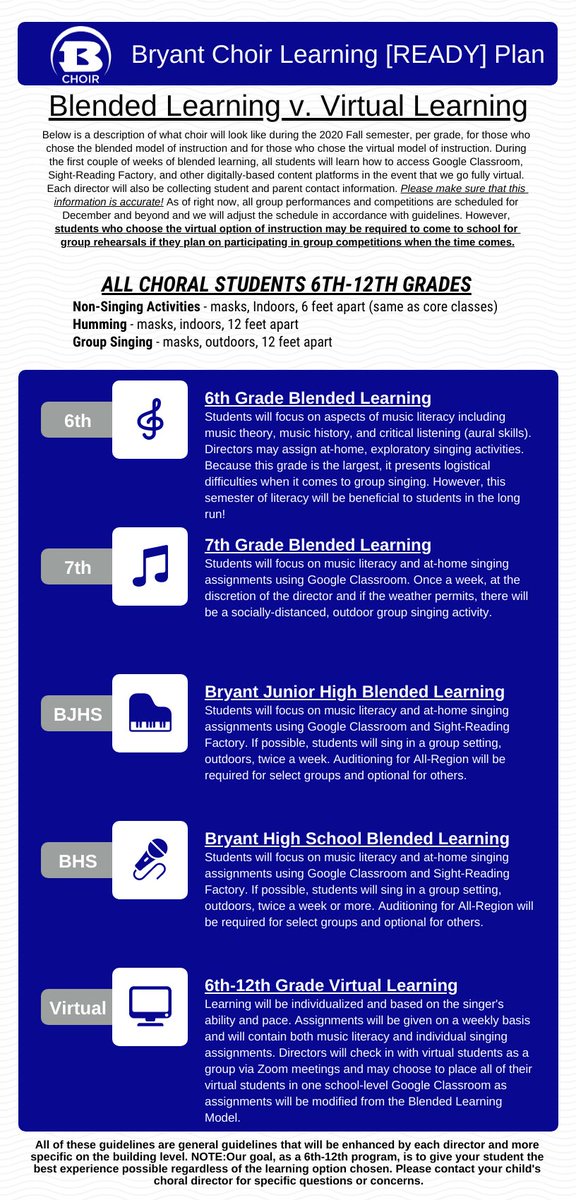 We have been working hard to devise a plan for choir this year. While the Fall will look different, we are committed to giving choir students a positive musical experience this year! Stay tuned for more specific, building-level information. #Limitless