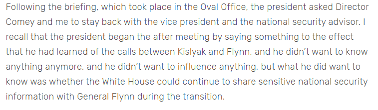 17/ a new detail about Jan 5, 2017 after-meeting not in Strzok notes. Obama began meeting by asking whether White House could "continue to share sensitive national security information with General Flynn during the transition"?  https://www.rev.com/blog/transcripts/senate-judiciary-committee-hearing-transcript-august-5-sally-yates