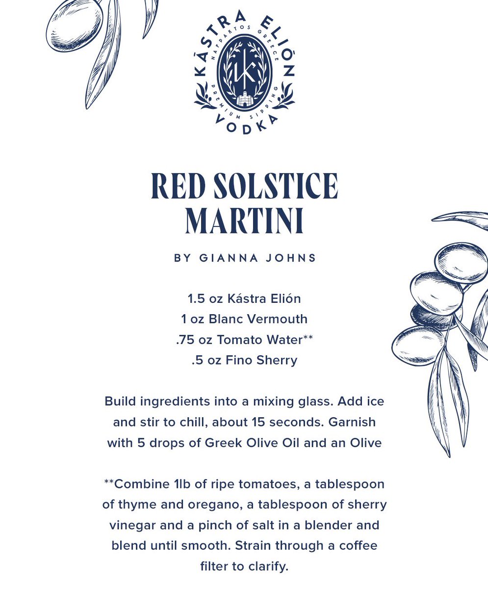 KastraElion's tweet photo. The next recipe from our virtual #MezeTable event comes from Gianna Johns! Swipe now to make the Red Solstice #Martini at home this weekend. 🇬🇷🍸 #vodkacocktail #craftcocktails #cocktailacademy #premiumvodka https://t.co/JpkL6bCGzF