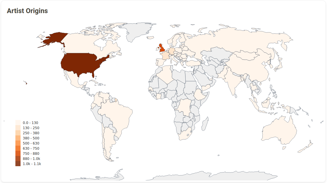 ListenBrainz's tweet photo. Our new "Artist Origins" map provides insights into how geographically diverse your taste is.  Take a look on your reports page!

Example here: https://t.co/Wbyoo9jJ1C

🗺️🗺️ https://t.co/DeWAV2vg9B