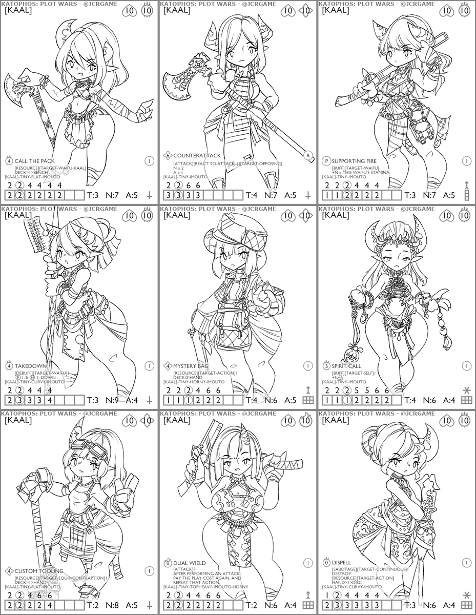 Katophos's tweet photo. All 4 waifu card sheets are now done. The first set of #Katophos #PlotWars test cards is almost ready now. #OperationOwOverlord https://t.co/aHljJ4c86B