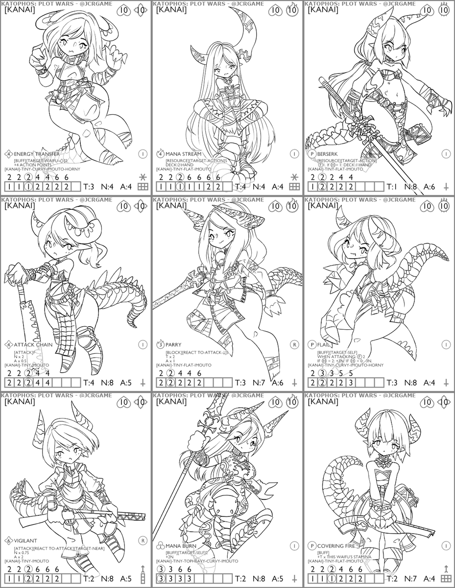 Katophos's tweet photo. All 4 waifu card sheets are now done. The first set of #Katophos #PlotWars test cards is almost ready now. #OperationOwOverlord https://t.co/aHljJ4c86B