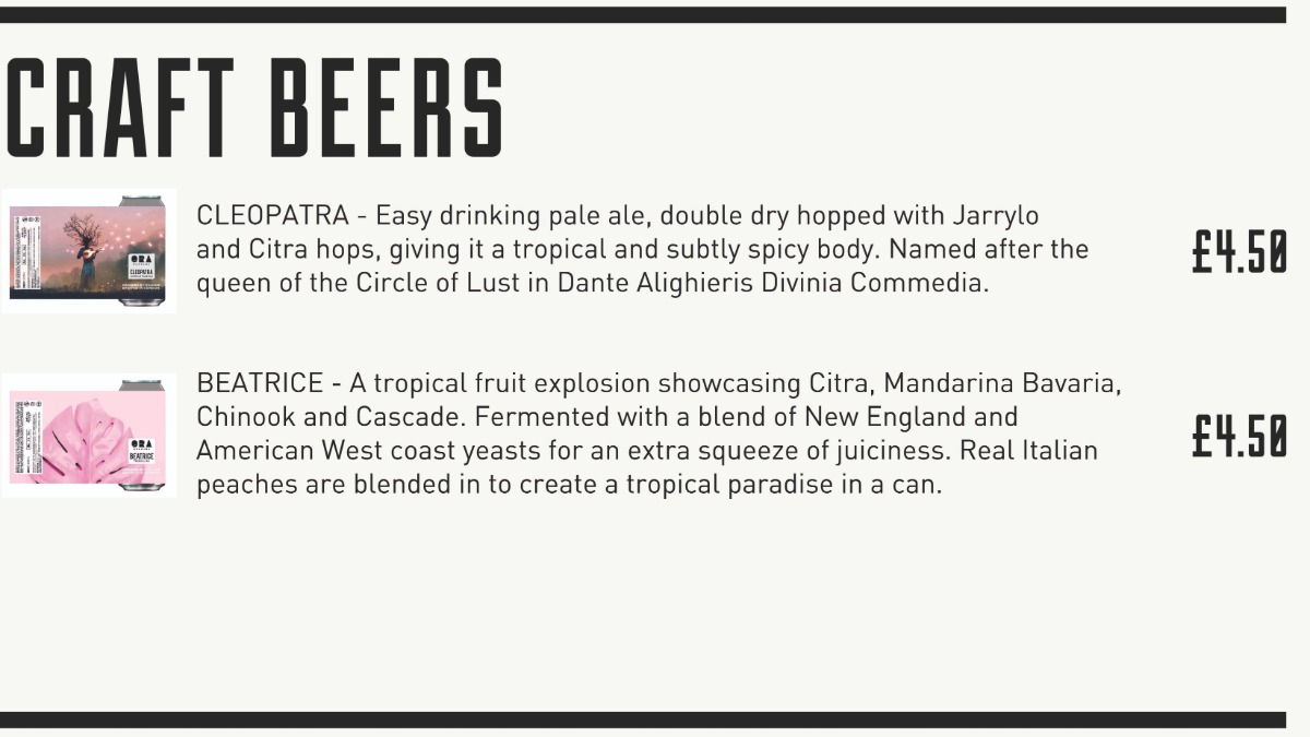 Pizza1889's tweet image. It’s Fri-yay! Time to crack open an Ora beer, inspired by Italy. Will you be drinking a Cleopatra or a Beatrice? #FriYay #OraBeer @orabrewing
