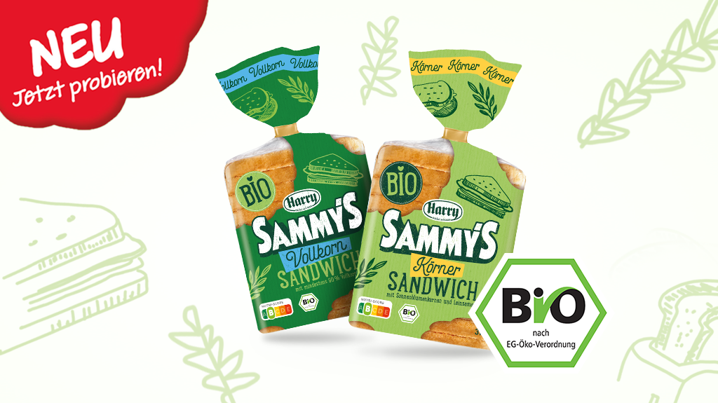 Natürlich machen wir auch Bio! Jetzt ganz neu und frisch im Brotregal: Sammy's Bio Sandwiches in zwei leckeren Sorten. Die perfekte Kombination aus softem Sandwichgenuss und zertifizierter Bio-Qualität.