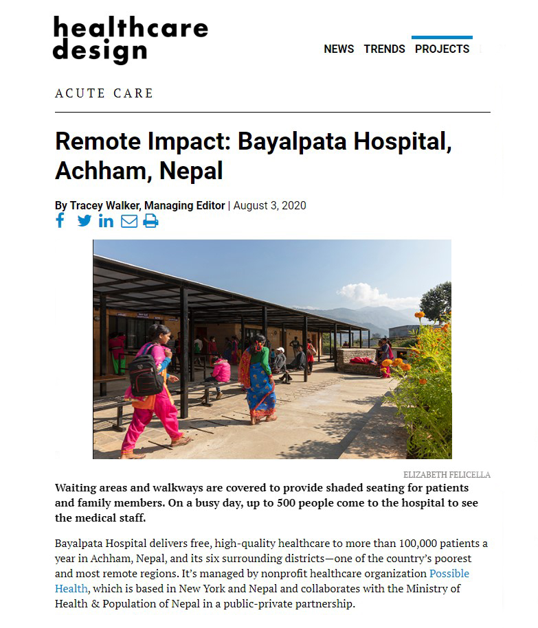 Healthcare Design Magazine @hcdmagazine has featured the Bayalpata Hospital and its impact on remote, western Nepal. Thanks to @Tracey_Walker4 for the insightful article, and for recognizing the full project team.

healthcaredesignmagazine.com/projects/remot…

#bayalpatahospital #ruralhealthcare