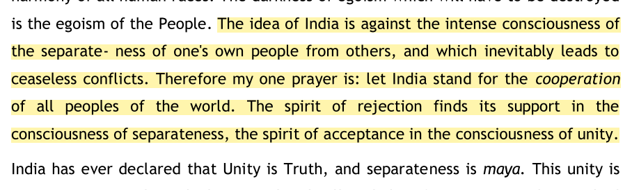 Ending this thread with these lines by Tagore that are especially relevant today. 'India has ever declared that Unity is Truth, and separateness is maya.'