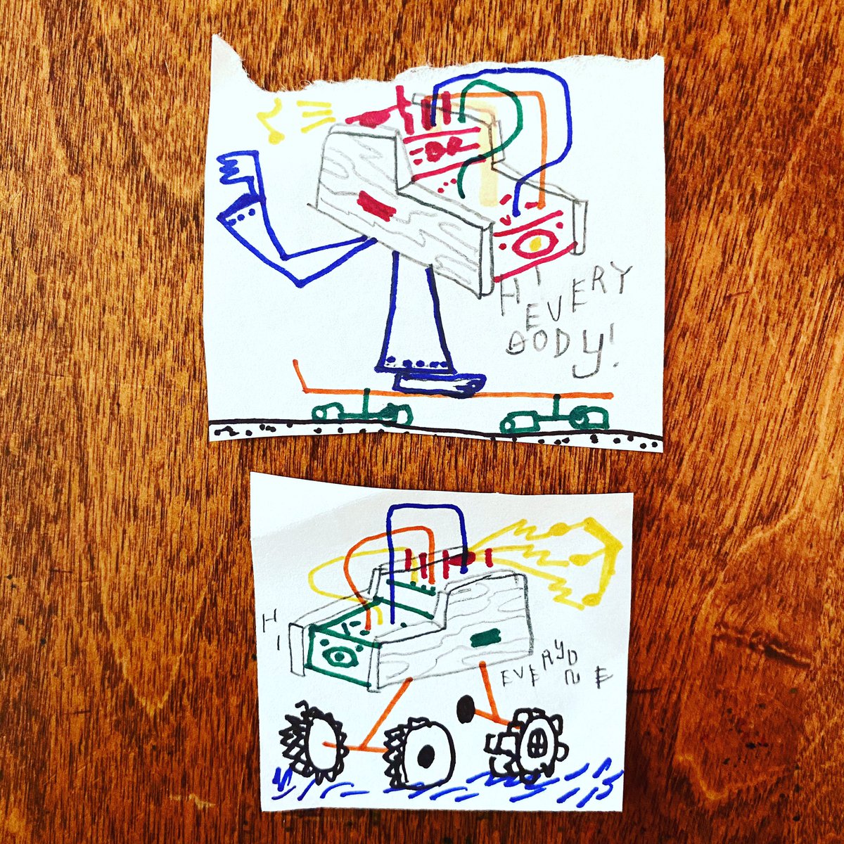 wcraghead's tweet photo. lunch drawings for everyone BITRANGERS GOING NUTS AND WE DID IT IT IS FRIDAY I HOPE YOU ALL SEE COOL ANIMALS AND CLOUDS THIS WEEKEND
#weekend #bitranger #noise @bastlinstrument #drawing #lunch #4x4 #offeoad #woods https://t.co/FHnJRXN6Du