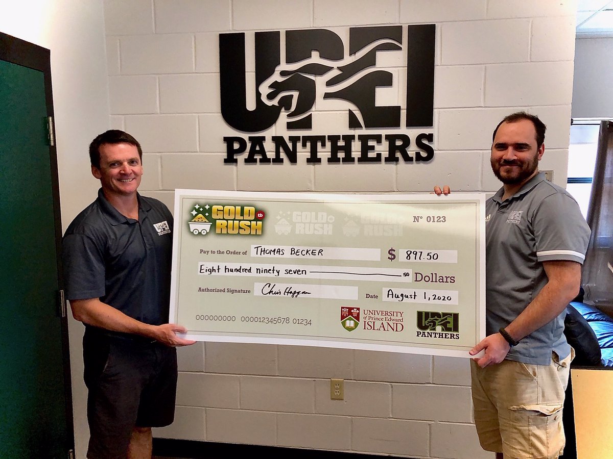 Congratulations to our first UPEI Panthers Gold Rush winner, Thomas Becker.  Thomas won $897.50 in Saturday's inaugural draw. 
Draw #2 is tomorrow (Saturday Aug 8th) at 8:00pm.  Click here upei.goldrush.causable.io for your chance to win and to support the UPEI Panthers.  
Thanks!