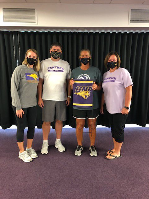 UNIVolleyball's tweet photo. We are waving our Panther flags today in honor of one of our great Panther fans!  We miss you Dennis Peters! 💜💛 https://t.co/ScrN4Fp1nJ