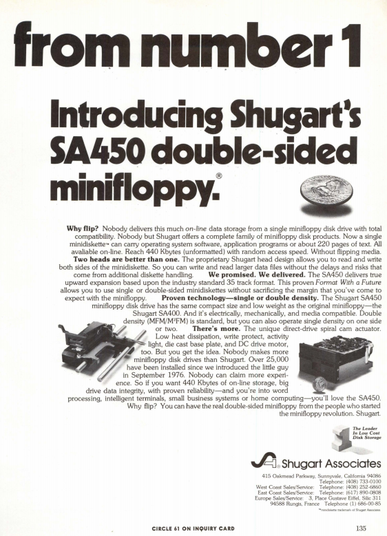 Shugart comes out with the SA450 double-sided 5 1/4" drive!