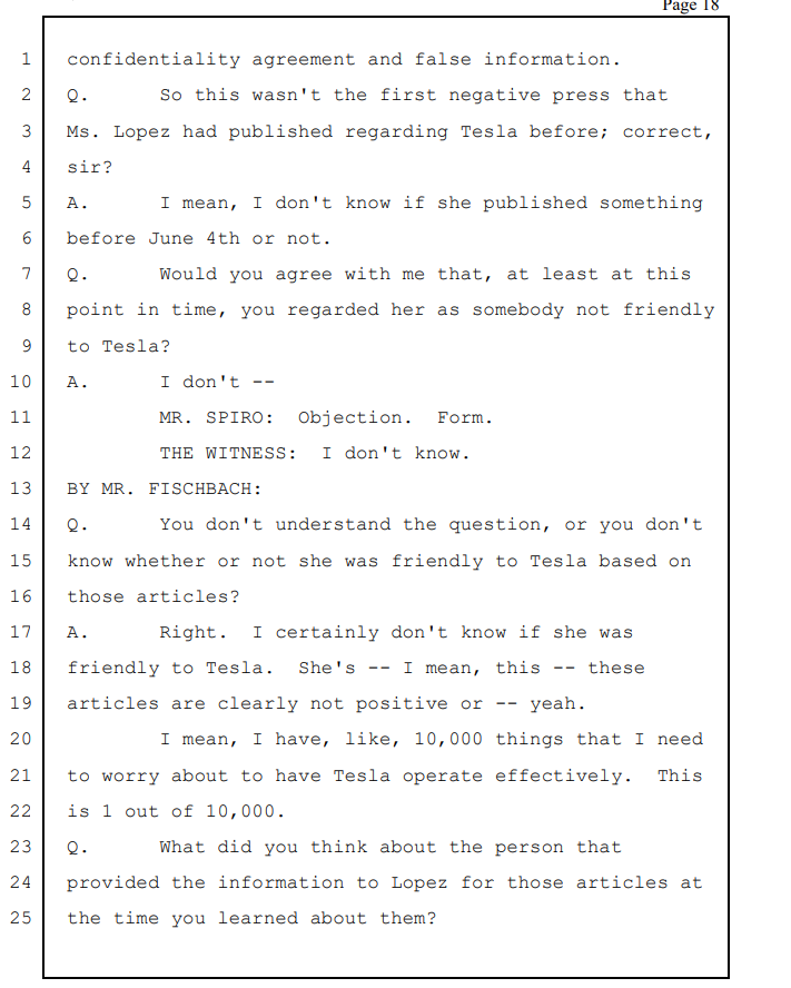 Musk on his opinion of  @lopezlinette and leakers