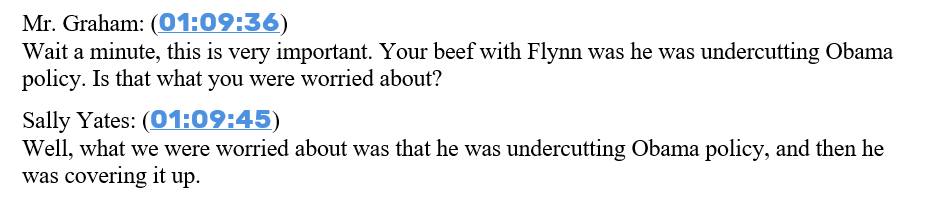 19/ there are many issues with Yates' testimony but it's important to listen carefully to her position, which can be missed if one has too many preconceptions. Graham tried to pin her down as only a policy dispute, but Yates is clear to link to Flynn supposedly misleading Pence.