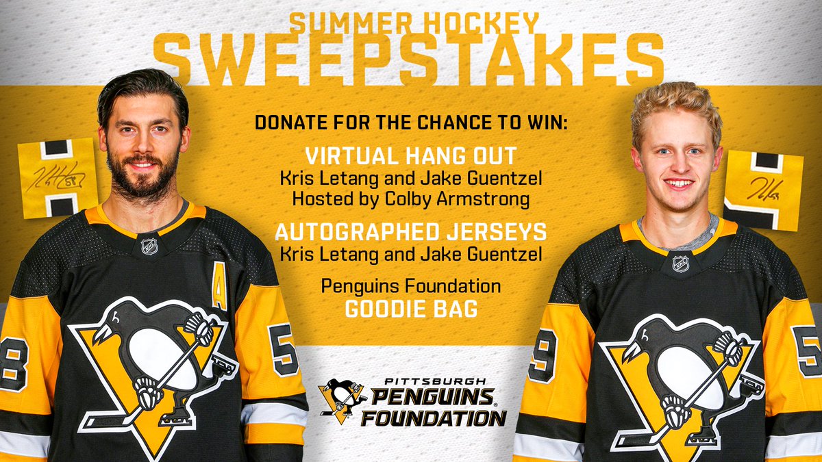 pensfoundation (@pensfoundation) on Twitter photo The Summer Hockey Sweepstakes is here! Donate today for a chance to win a Penguins Foundation goodie bag, autographed jerseys and a virtual hangout with @jakenbake20, <a href="/Letang_58/">Kristopher Letang</a> & <a href="/armdog/">Colby Armstrong</a> 🏒
Enter here: penguinssweeps.com
#LetsGoPens The Summer Hockey Sweepstakes is here! Donate today for a chance to win a Penguins Foundation goodie bag, autographed jerseys and a virtual hangout with @jakenbake20, <a href="/Letang_58/">Kristopher Letang</a> & <a href="/armdog/">Colby Armstrong</a> 🏒
Enter here: penguinssweeps.com
#LetsGoPens
