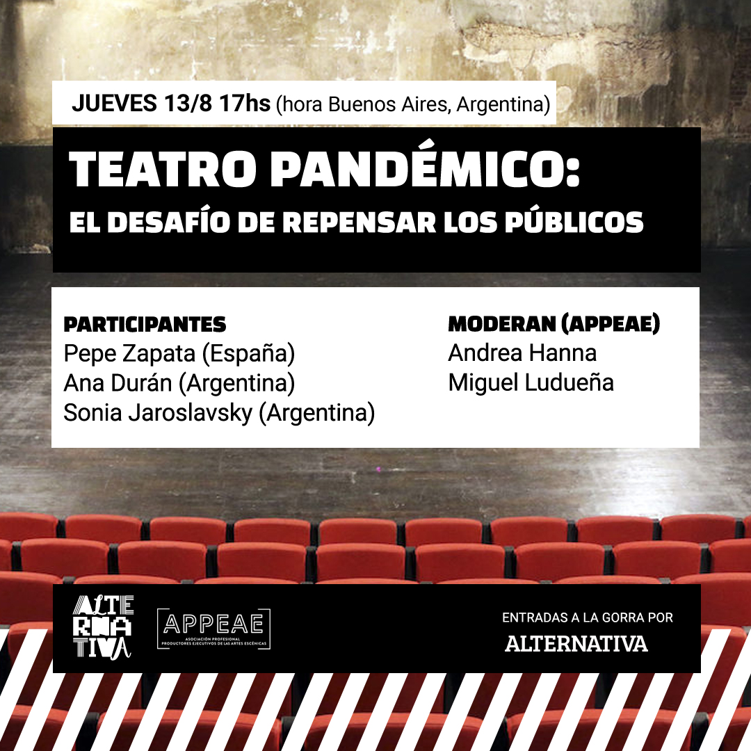 Alternativa y <a href="/appeae_ar/">Productorxs Ejecutivxs</a> lanzan el tercer foro del Ciclo Teatro Pandémico para exponer y debatir acerca de los públicos y los nuevos desafíos que nos presentan junto a tres especialistas de España y Argentina. Inscribite acá: bit.ly/tercerforoat.