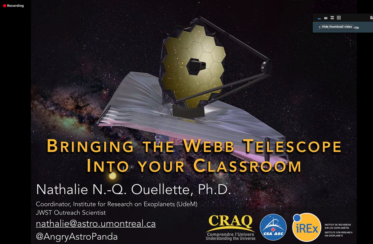 westernuSpace's tweet photo. @AngryAstroPanda is leading a workshop on bringing @NASAWebb to the classroom right now on day 3 of #SpaceEd20! https://t.co/4bZVZ0ub0L