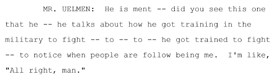 Tripp, in his paranoia, believes that Tesla is sending secret cars to run him off the road.