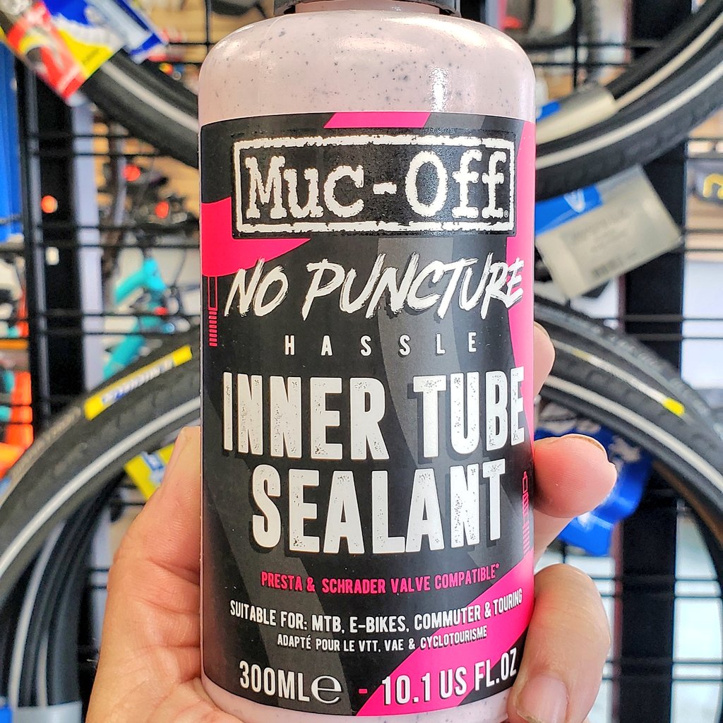 BikeBikeYYC's tweet photo. Flat tires suck...especially on heavier cargo bikes, electric bikes, or bicycles with internally geared hubs. 
🚲
Muc-Off's new inner tube sealant is now in stock, with one bottle able to fill more than one tube.
🚲
#flatssuck
#happydays
#ridebikes
#yycbike https://t.co/CBhyzQuvM4