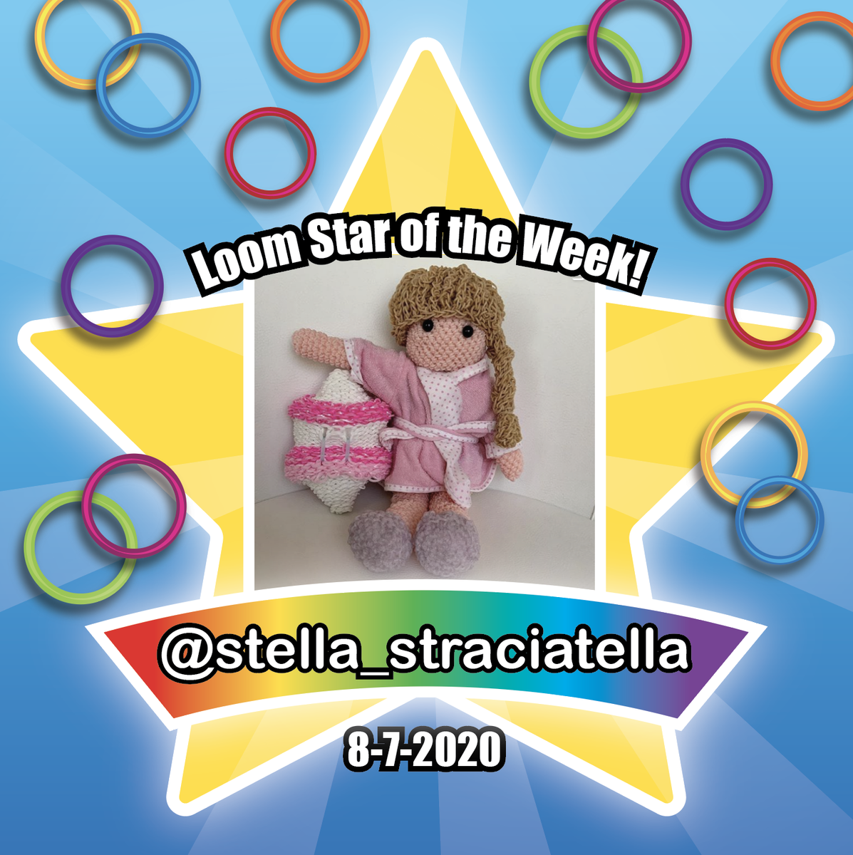 Congratulations to @Stella_straciatella you are Loom Star of the Week. 💫 Thanks for your adorable "Luxe and luxury Dango and Matilda" doll.🎀
Loom on!
Izzybizzy doll design by Kate Schultz