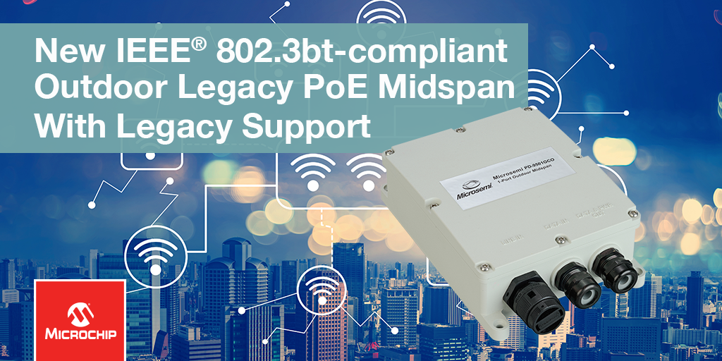 MicrochipTech's tweet photo. Our IEEE® 802.3bt-compliant outdoor #PoE #midspan is available! The PD-9501GCO 1-port 60W PoE midspan is the ideal power source for outdoor installations including #wireless access points, small cells, security cameras and other #IoT devices. https://t.co/FQ8glrghFr https://t.co/sQoD23ipqW