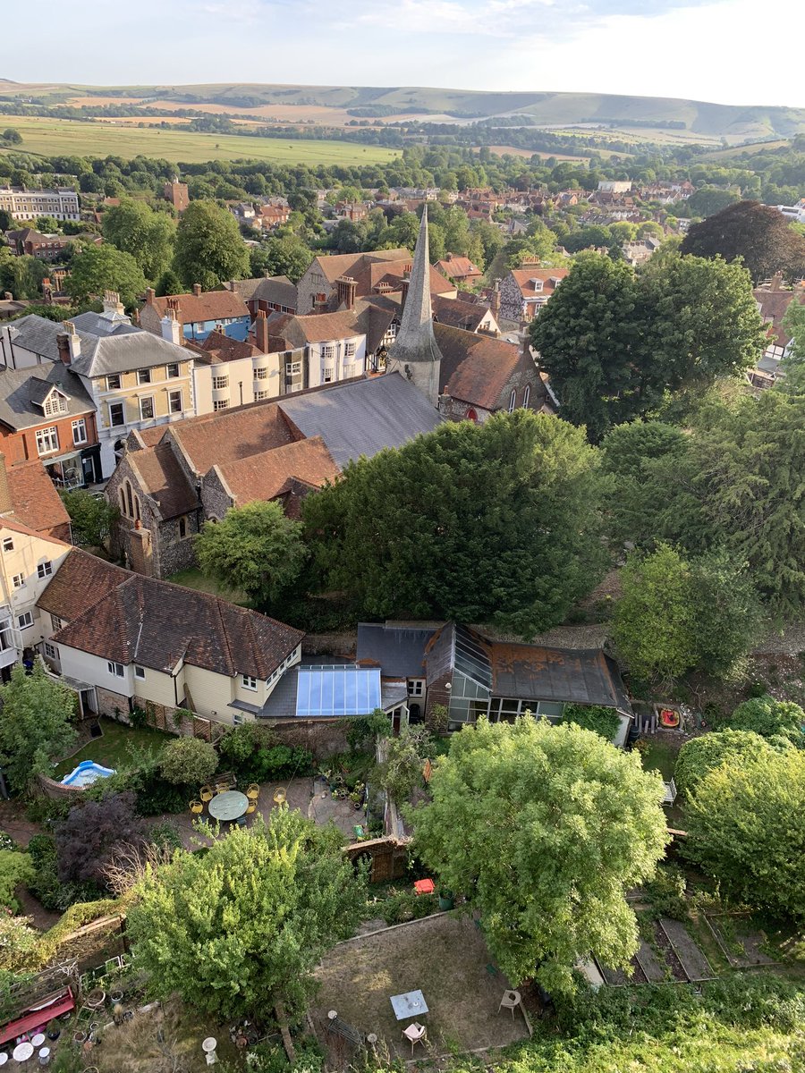 The amazing view from the summit of  @sussex_society-run Lewes Castle: from the allotments at the foot of the castle towards the 12th century tower of St Michael’s Church & on towards the South Downs in the distance  #SussexTour