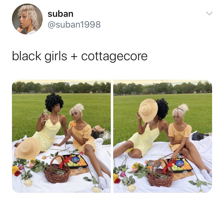 As Ellis also points out in her video essay, the potential whitewashing of the aesthetic is being resisted by non-white content creators also, especially by young Black women ( @suban1998 blessed us with this image, for example)