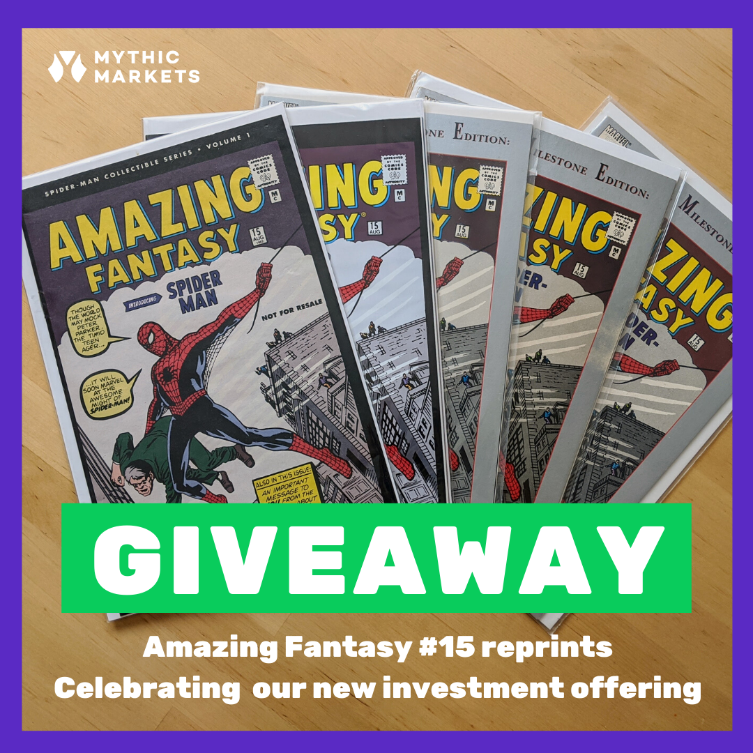 MythicMarkets's tweet photo. Want to own a piece of superhero history? Well, the best way is to sign up to #MythicMarkets and buy shares in our #SpiderMan offering - just $46 each!
Want another prize to connect you to #AF157? Enter our collector's reprint giveaway! Only 1 week left!
https://t.co/p87FnPHA8O https://t.co/YbVHpMHgbz