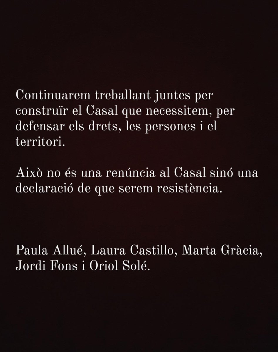 🔴 COMUNICAT 🔴 Ens hagués agradat dirigir-nos a les sòcies del Casal pels canals habituals però l'actual junta gestora no ens ho ha volgut facilitar i ens hem vist obligades a fer-ho a través de les nostres xarxes personals.

Agraïm que ho compartiu per arribar a totes✊