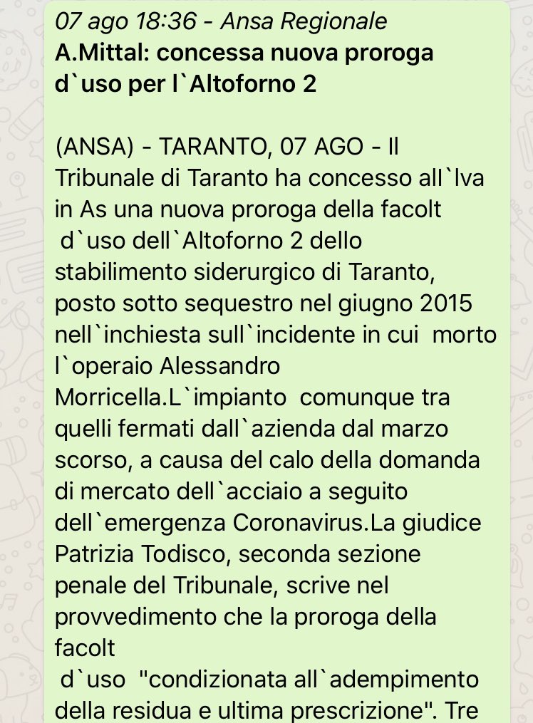 ardigiorgio's tweet photo. Procura di #Taranto conferma facoltà d’uso per afo2 #ilvs vincolata a prescrizioni. 10 milioni € per tre interventi che lo renderanno l’altoforno più sicuro d’Europa (non le ha nessun altro). Eppure nel futuro piano di @SPatuanelli non c è più afo2. Che è già spento da marzo https://t.co/JVWLzO2KmT