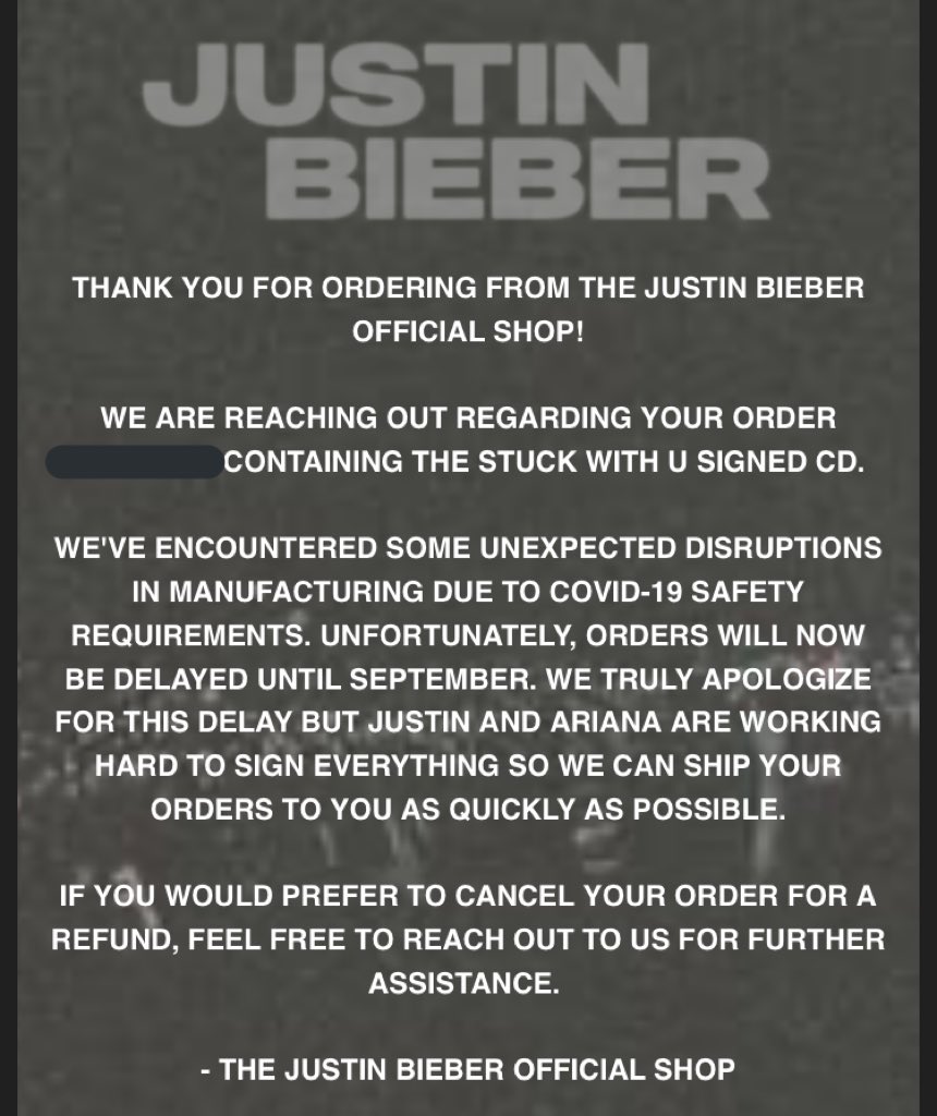 Justin Bieber Crew The Stuck With U Signed Cds Will Now Be Shipped Sometime In September