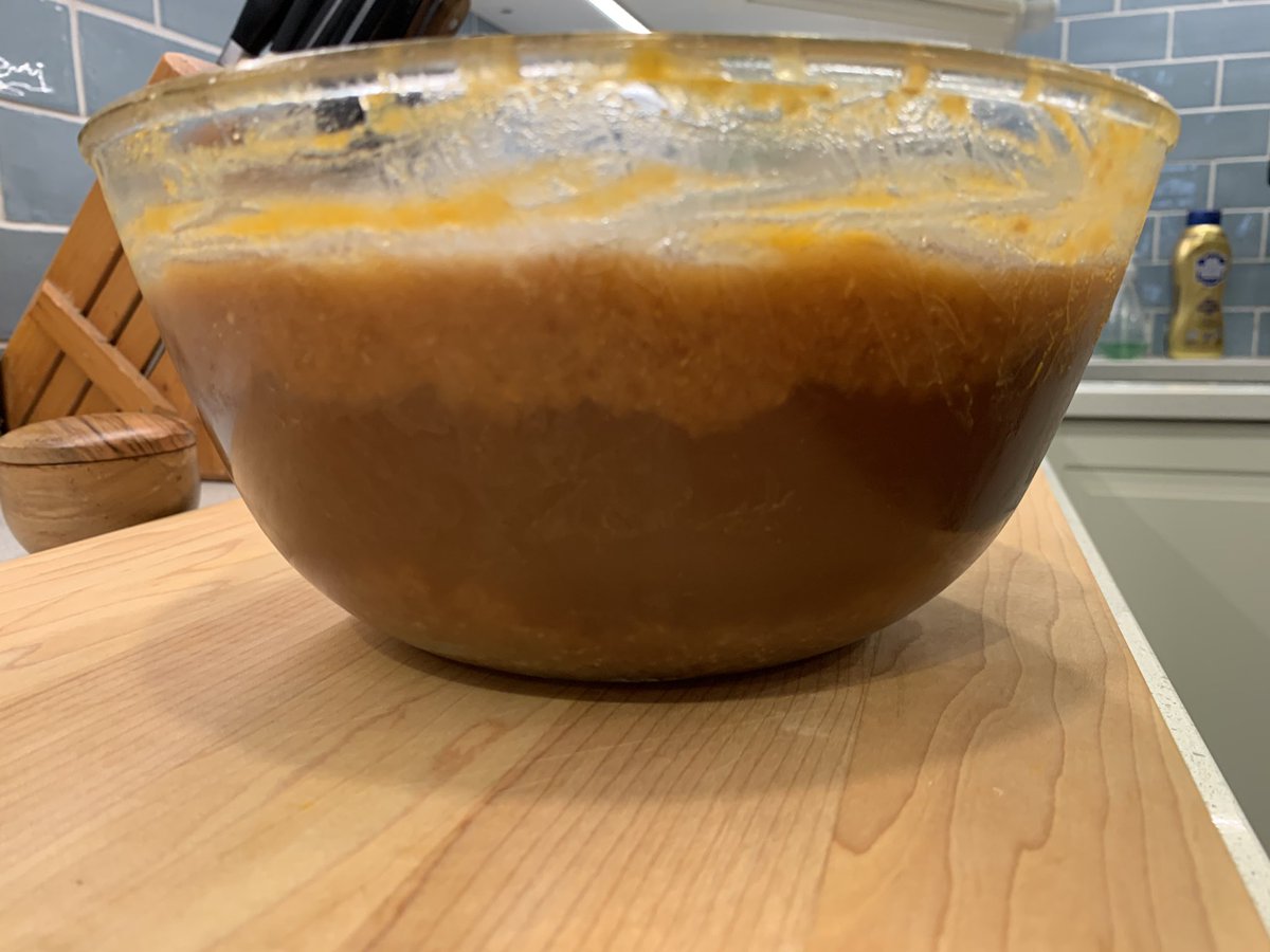 So. The fat is supposed to come away in solid, almost chocolate-like chunks. Instead it was more of a loose jam texture. And if you look at the bowl, you see there’s a “transitional layer” of fat mixed with liquid at the top.
